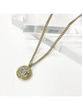 Chanel Necklace Choker CC Logo Line Stone Gold